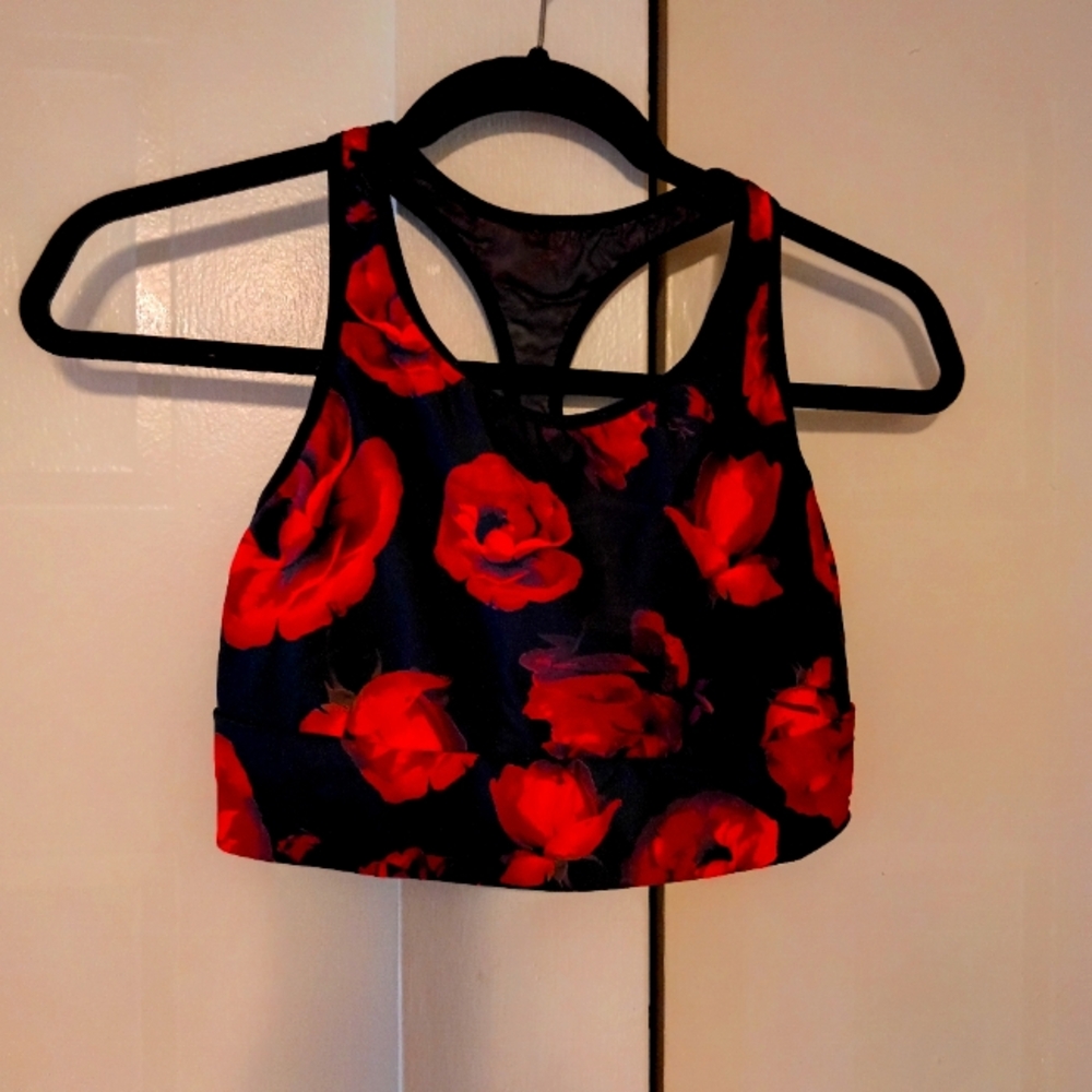 Victoria's Secret The Player Racerback Lightweight Sport Bra Red Roses XLarge